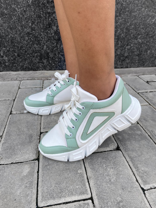 Mint Green ColourBlock Lace up Front Chunky Sneaker Shoes