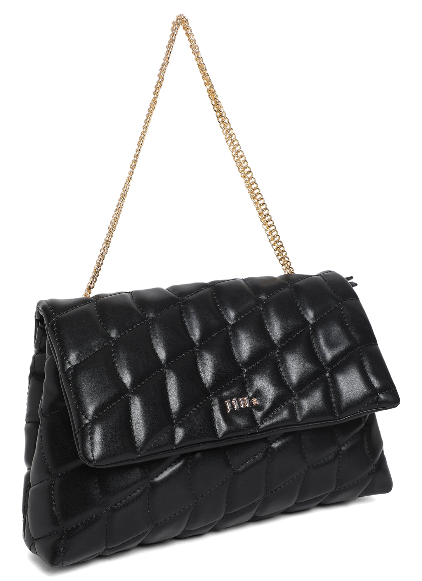 Black Quilted Double Chain Shoulder and Sling Bag