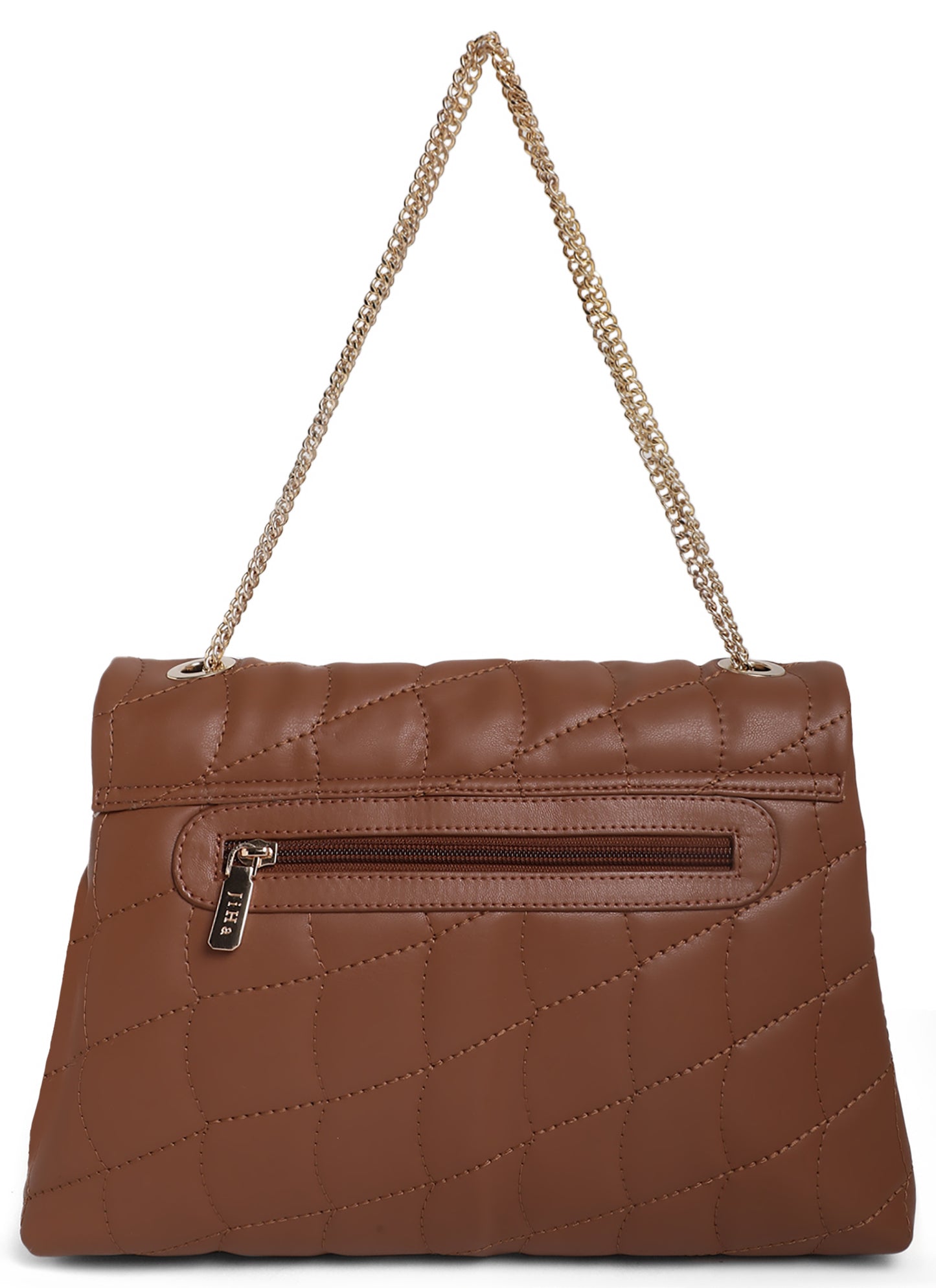 Tan Brown Quilted Double Chain Shoulder and Sling Bag