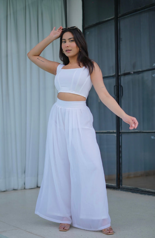 White Corset Top and Pant Coord Set