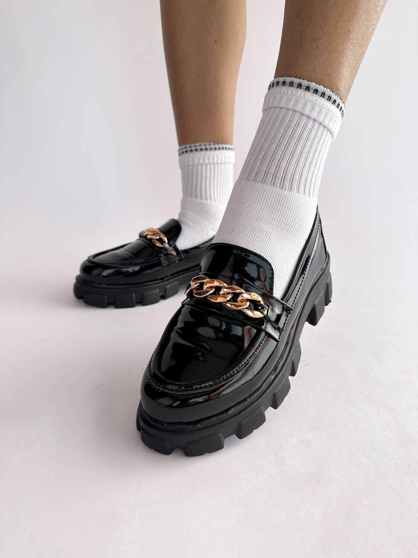 Black Chain Loafer Shoes