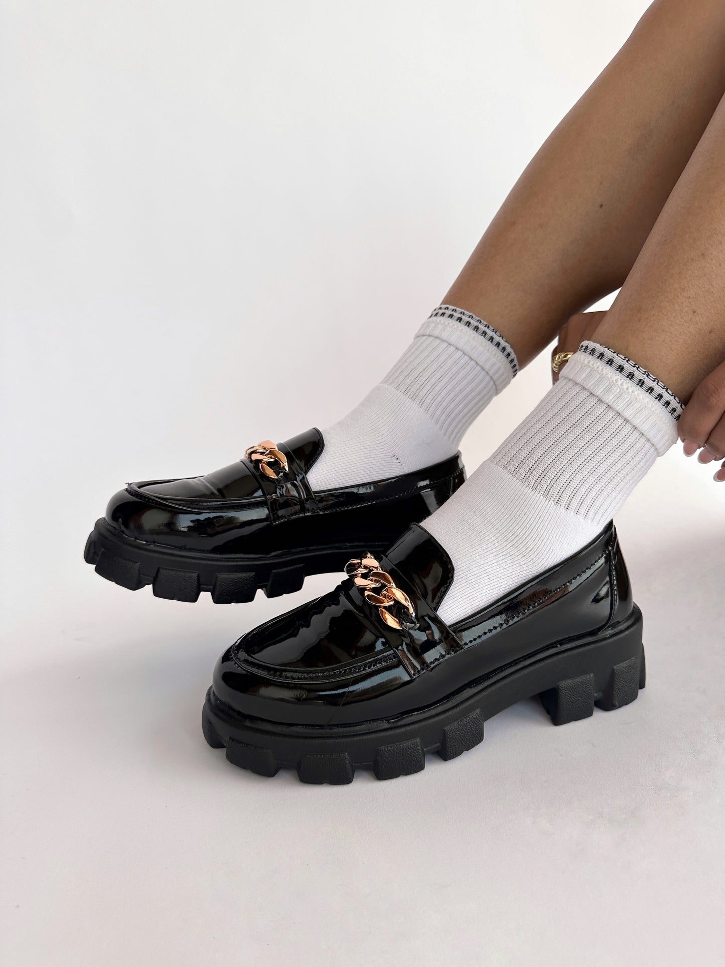 Black Chain Loafer Shoes