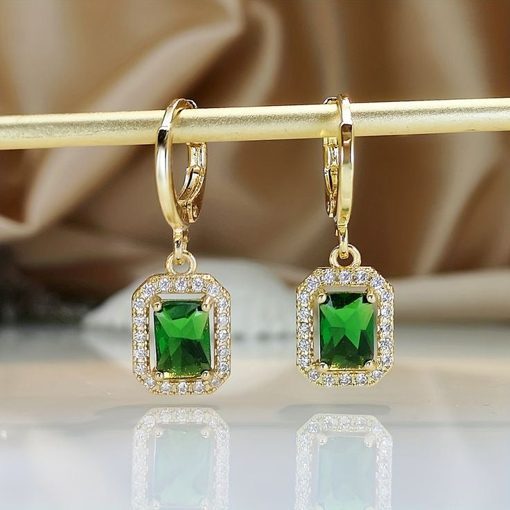 Emerald Green Rhinestone hoop Earrings