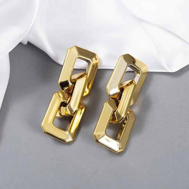 Link Square Chain Gold Earrings