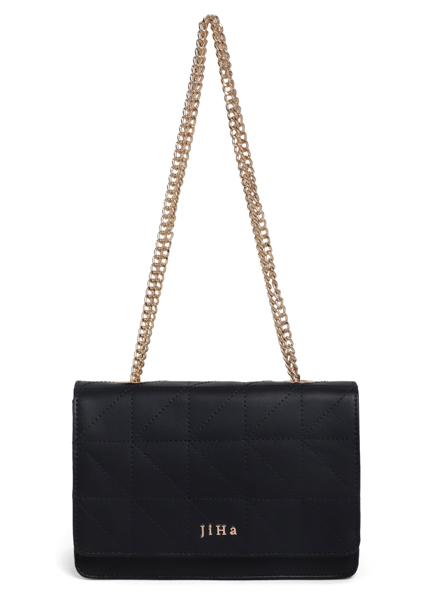 Dark Blue Quilted Double Chain Shoulder and Sling Bag