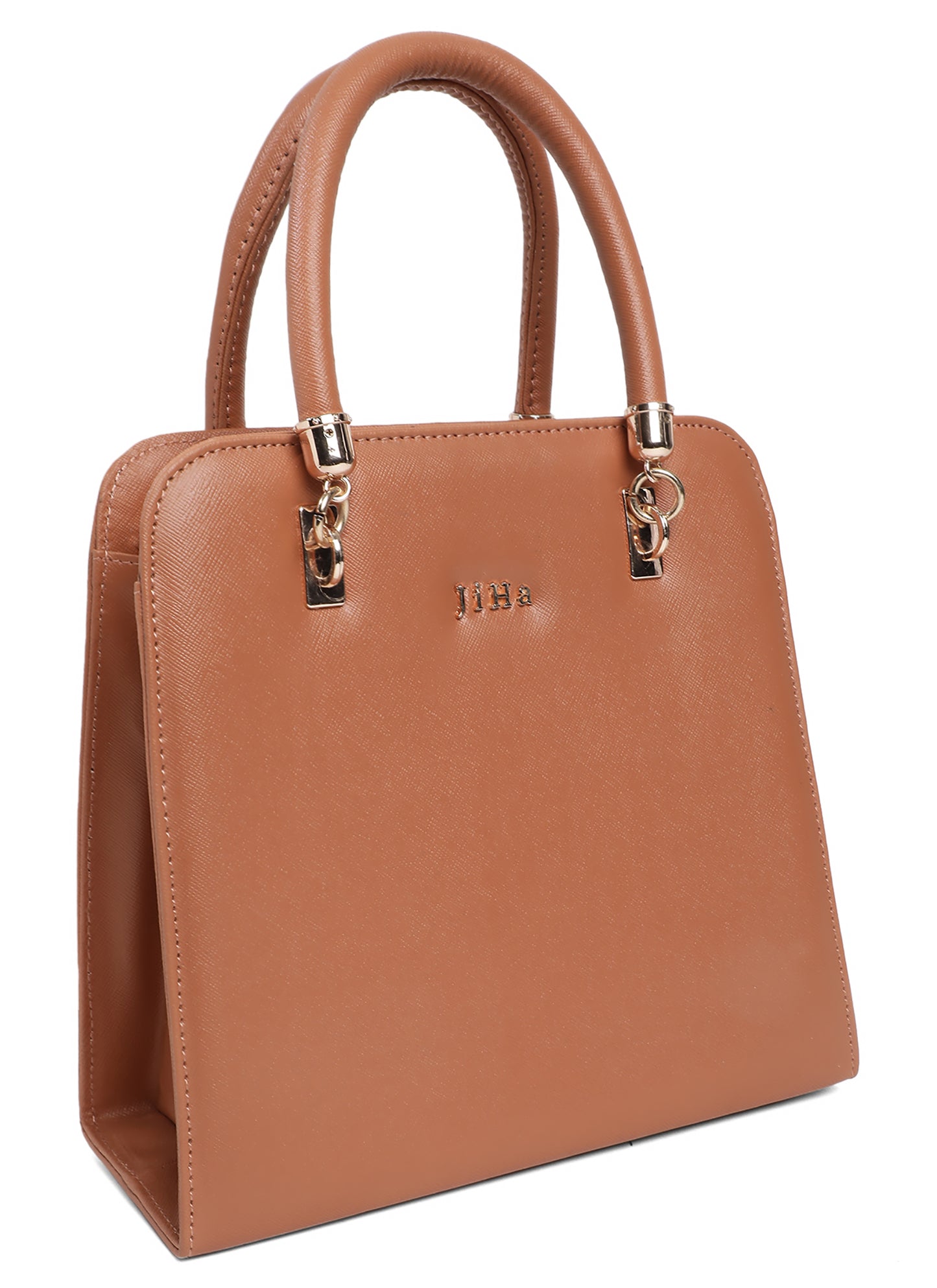 Jiha Faux Leather Tan Box Satchel Hand Bag / Sling Bag
