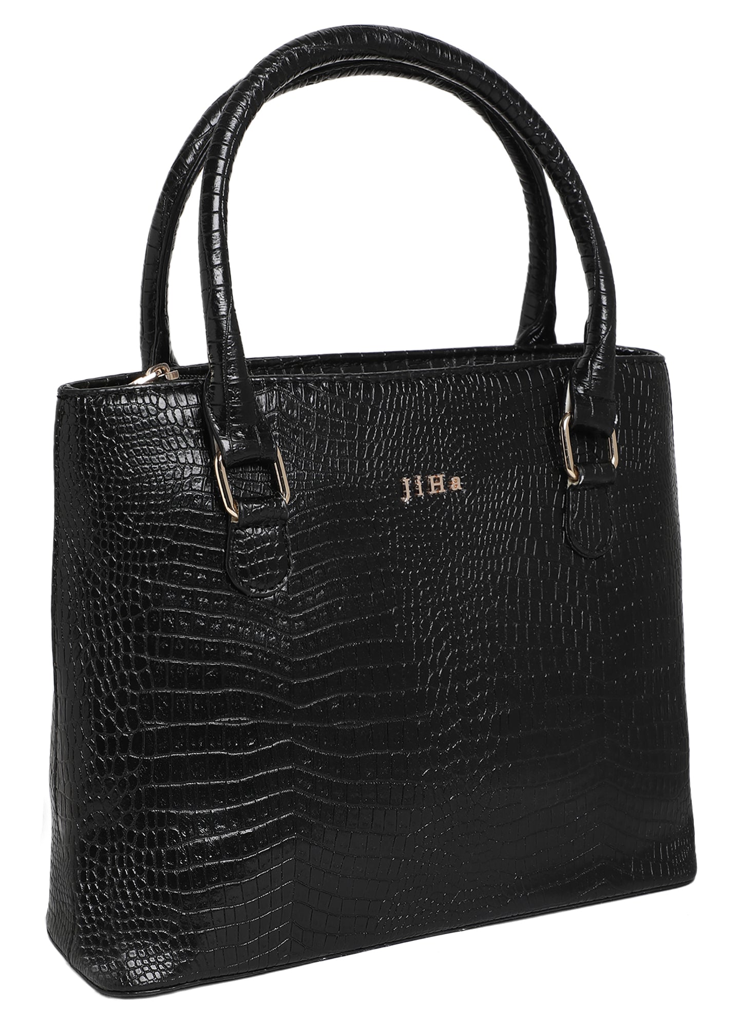 Jiha Black Croc Pattern Satchel Handbag / Sling Bag