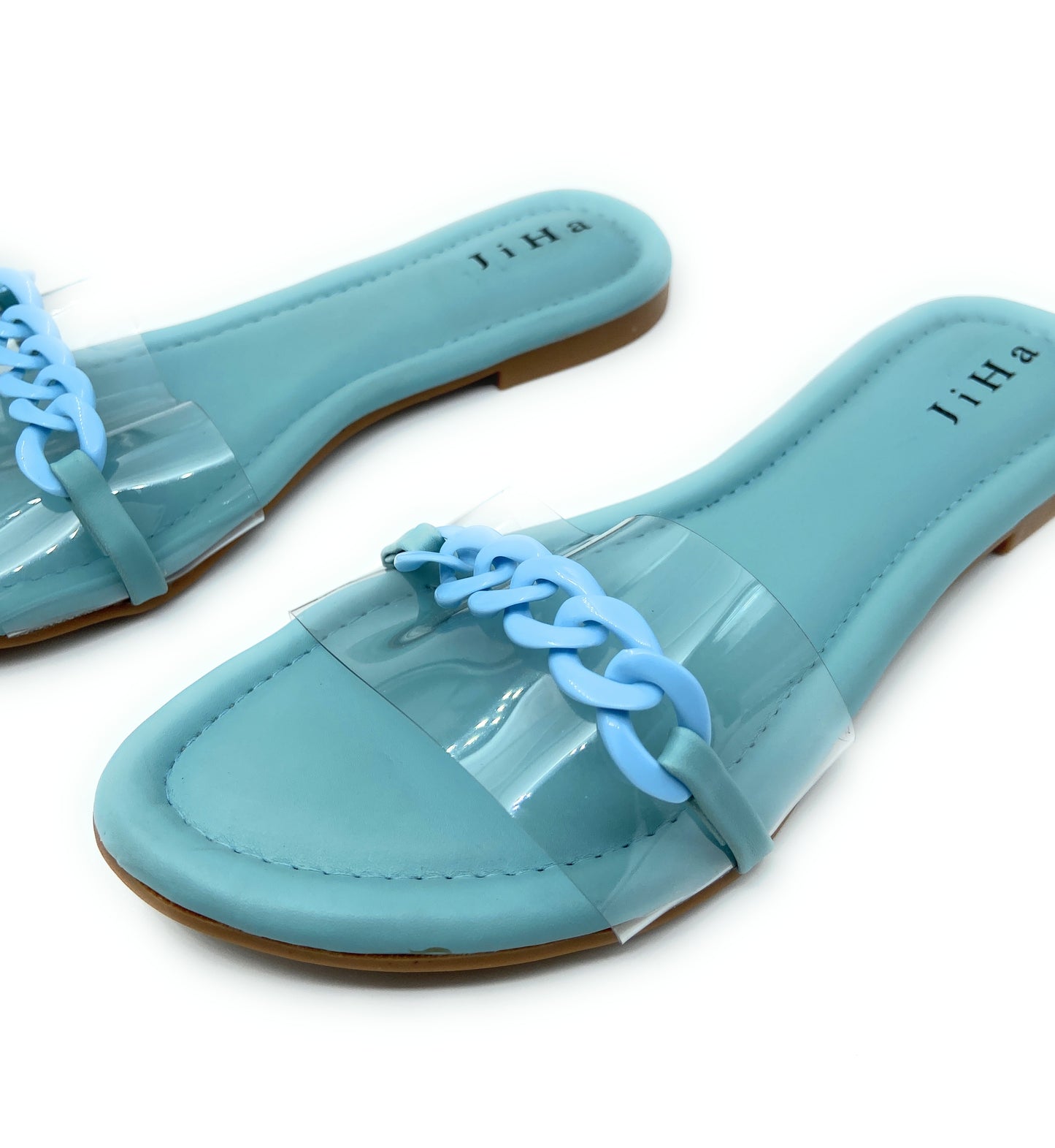 Blue Slip On Flat Slider Sandals