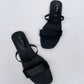 Double strap basic black flat sandal for women