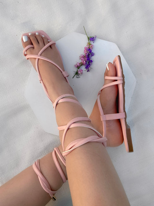 Pink Toe Ring  Lace Up/ Tie Up Flats Sandals