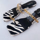Zebra Print  Gold Chain Flat Sliders Sandals