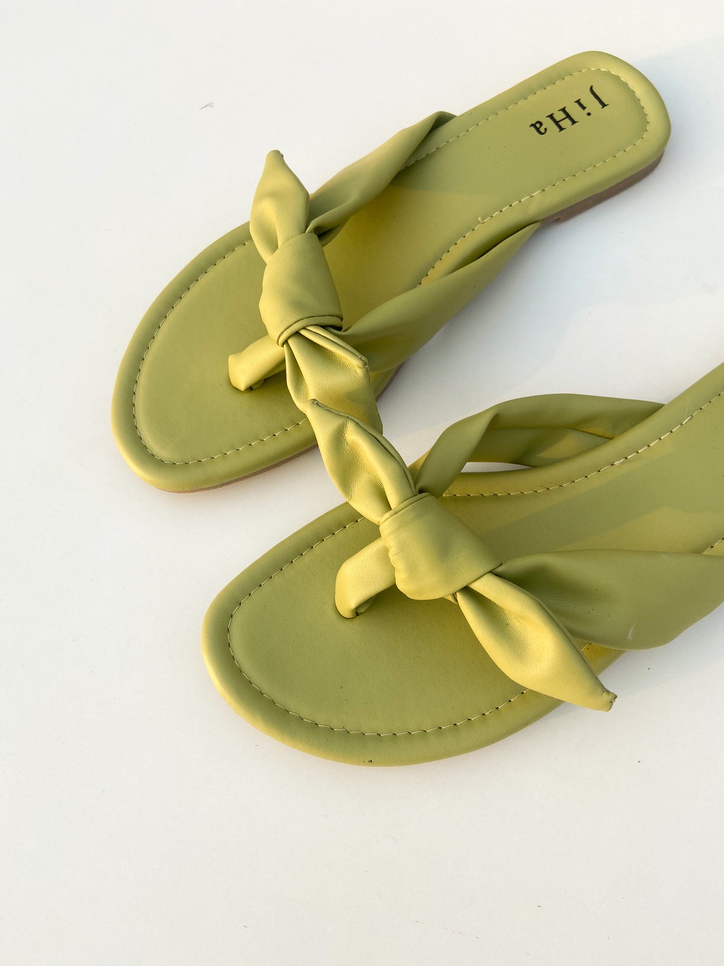 Green Knot Flats Slider Sandals