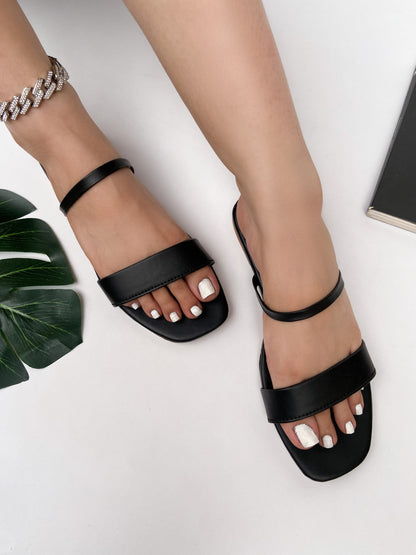 Two strap Black flat sandals