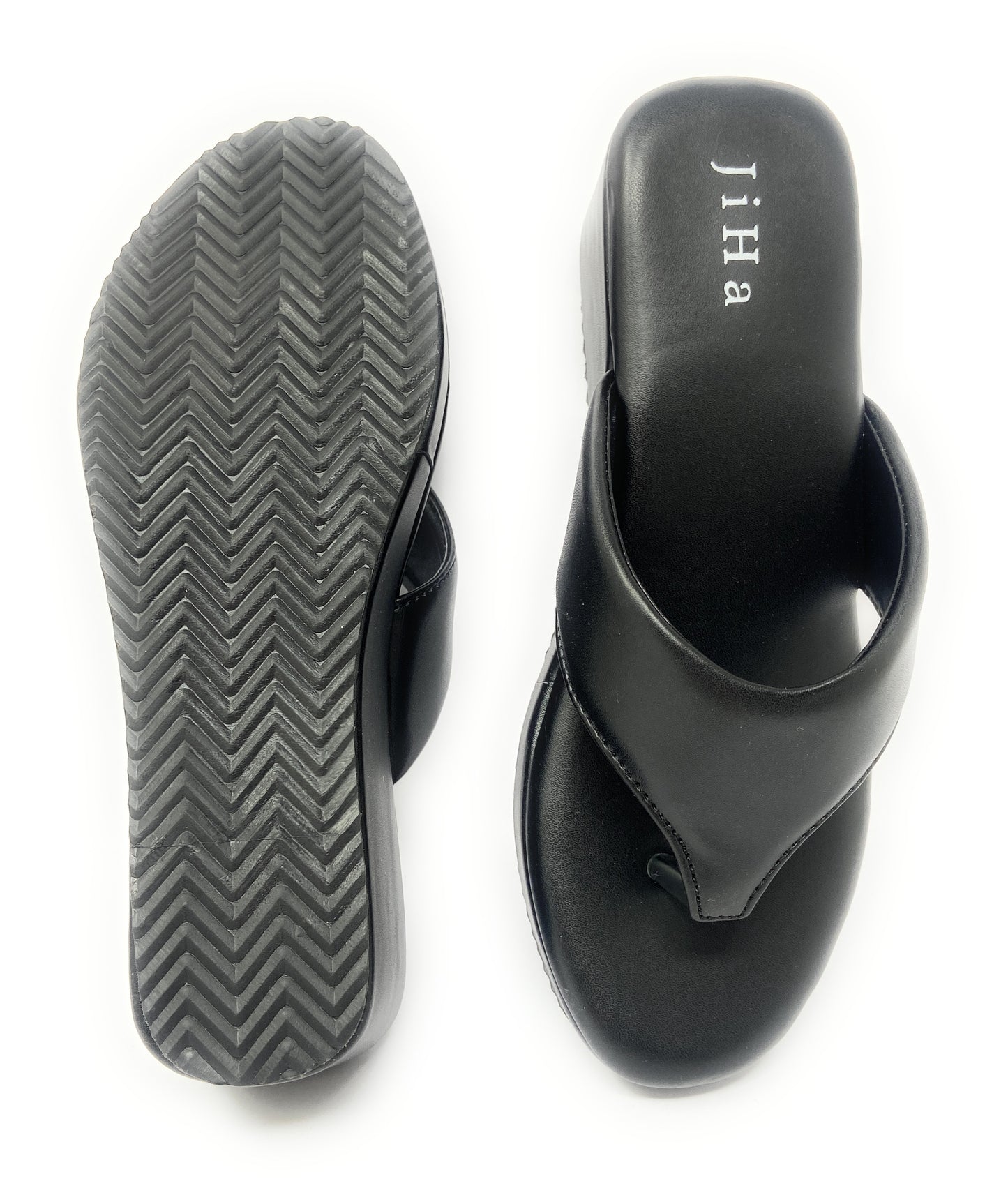 Black V Platform Heel Flats