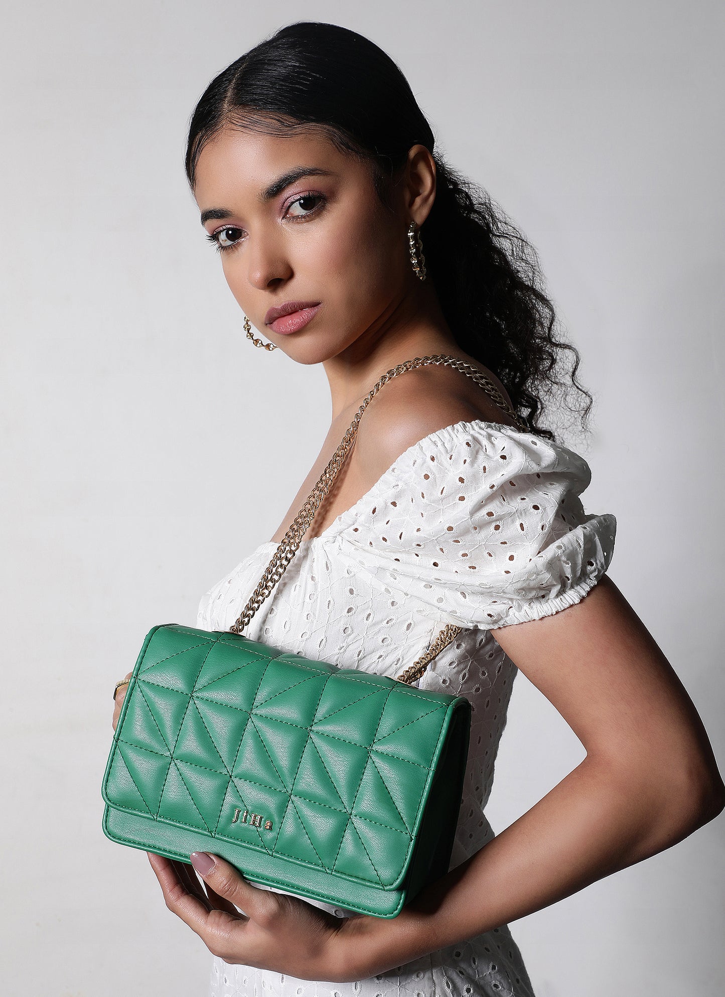 Green Quilted Convertible Shoulder Bag