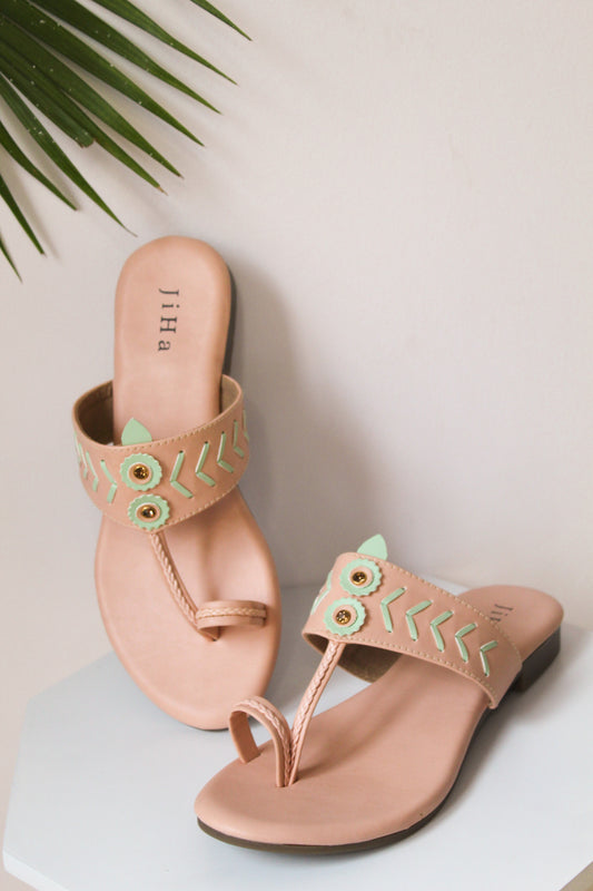 Pink Indo Fusion Kohlapuri Chappal Sandals
