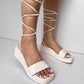 White Platform Lace up Heels