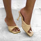 Cream Ruched Twist Heels Mule Sandals
