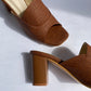 Brown Square open toe block heels