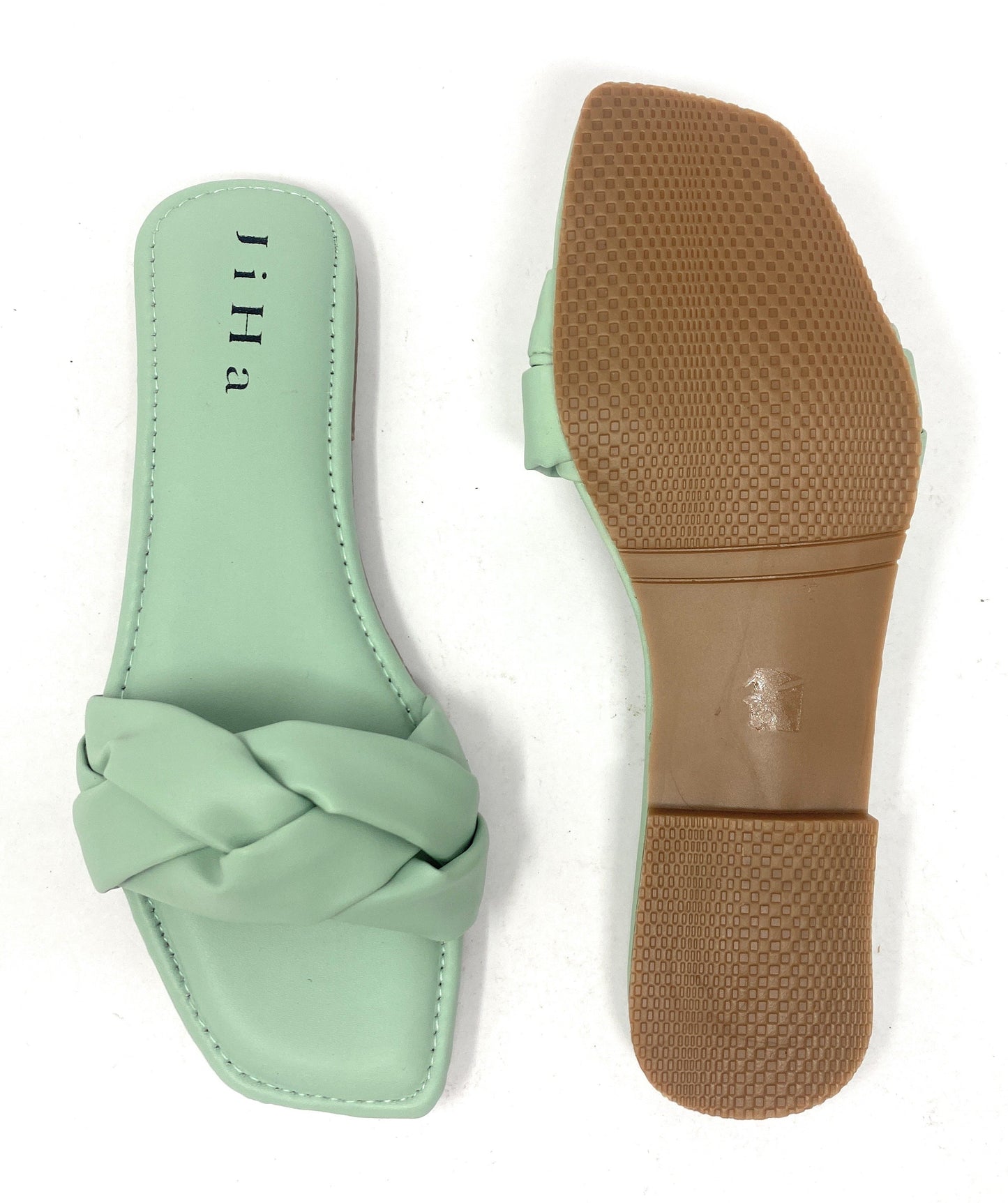 Mint Green Braided Slider Flat Sandals