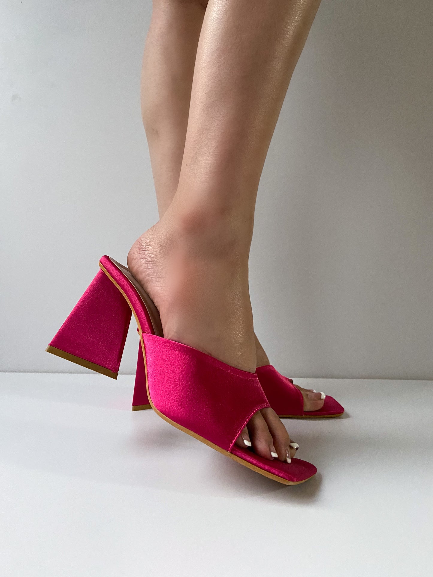 Hot Pink Satin Trending Triangle  Mule Heels