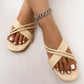 Off White Minimalist Criss Cross Basic Strap Flats Sandals