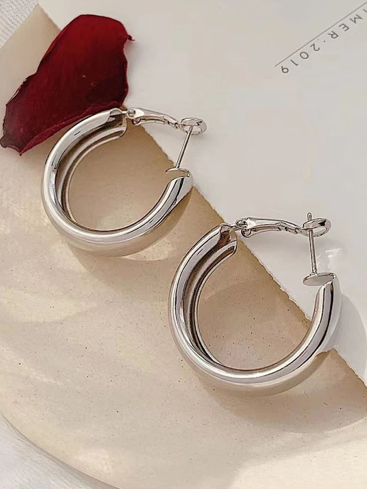 Minimalist Patterned Silver Basic Hoop Earrings