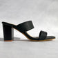 Black Croc Embossed Double Band chunky heeled Sandals