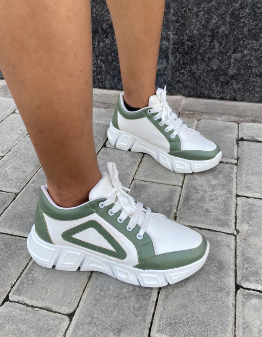Sage Green ColourBlock Lace up Front Chunky Sneaker Shoes