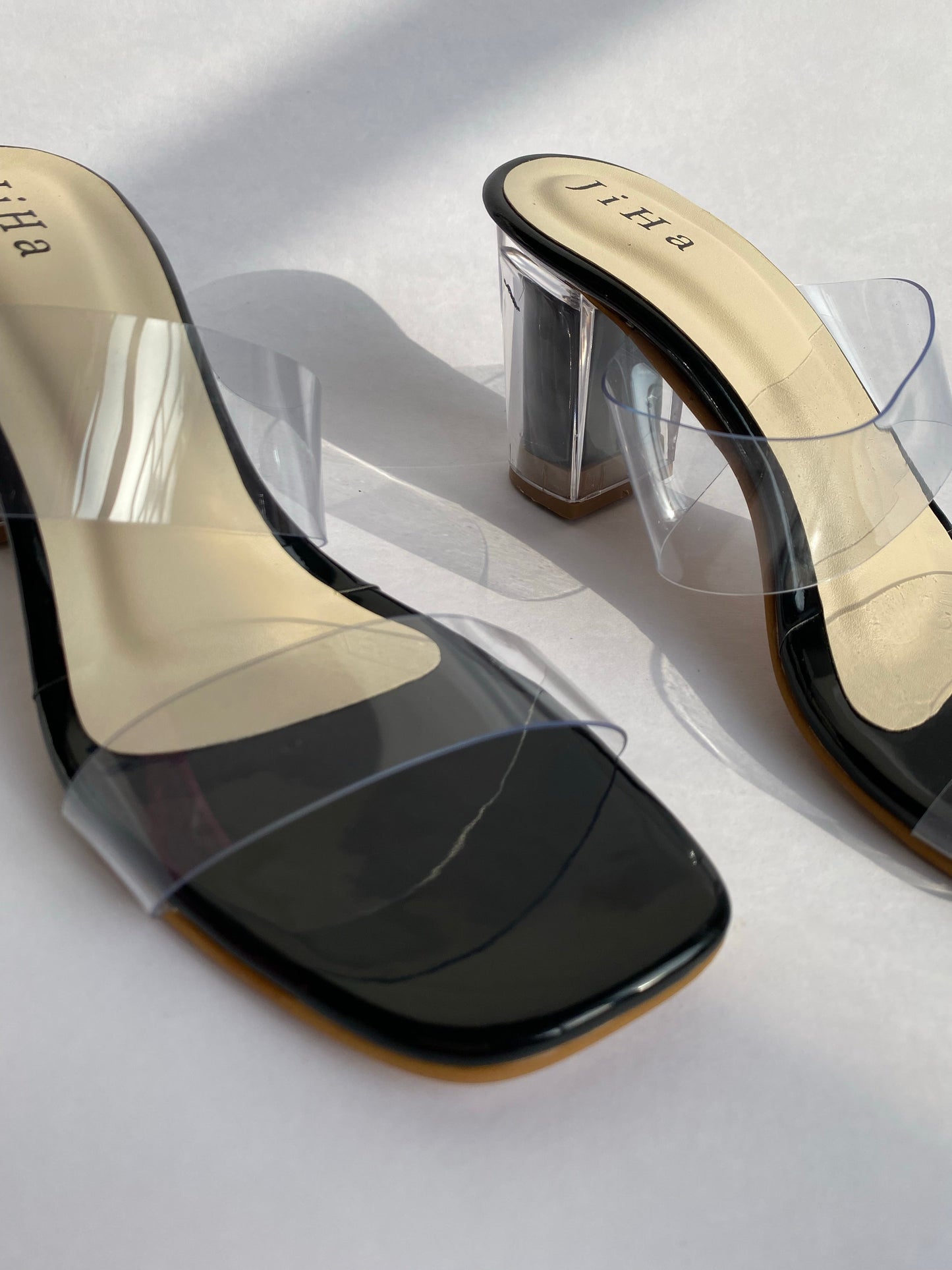 Black Transparent Strap heel Mules Sandals