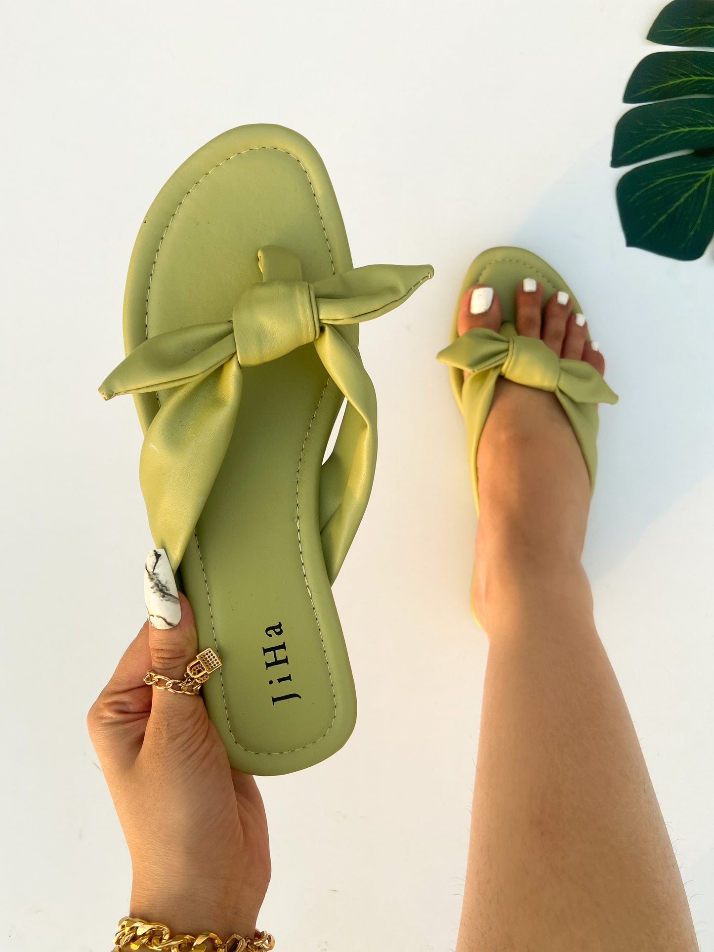 Green Knot Flats Slider Sandals