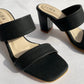 Black Croc Embossed Double Band chunky heeled Sandals