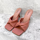 Nude Pink Ruched Twist Heels Mule Sandals