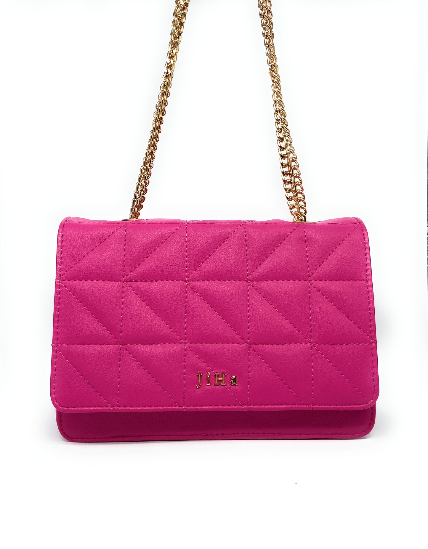 Hot Pink Quilted Double Chain Shoulder and Sling Bag
