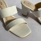 White Croc Embossed Double Band chunky heeled Sandals