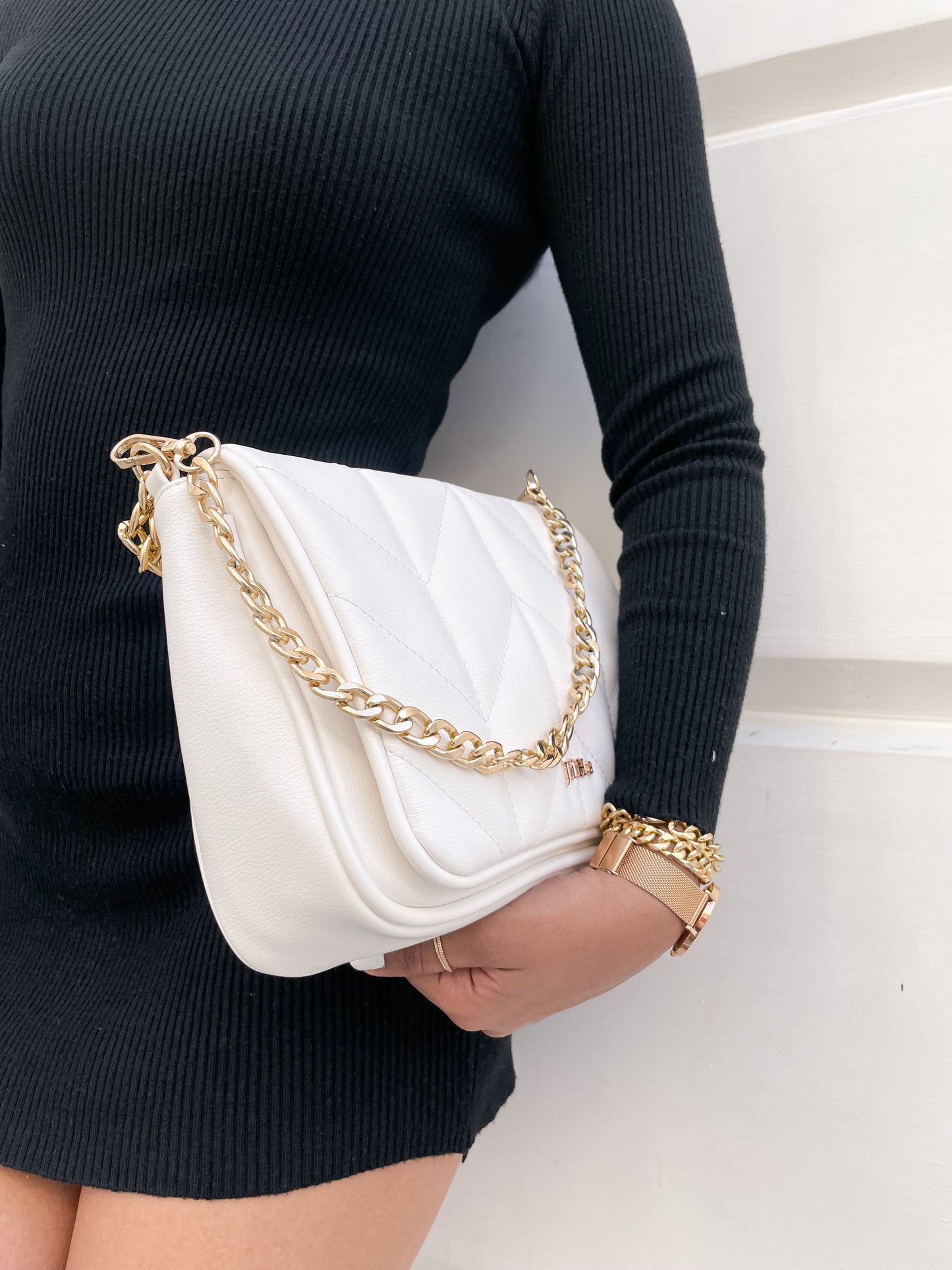 White Quilted Shoulder and Sling Bag