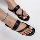 Black Cross Toe Ring Flats Sandals
