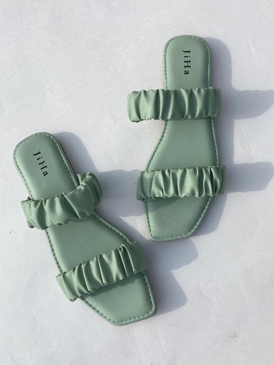 Mint Green Double Band Square Toe Slider Sandle