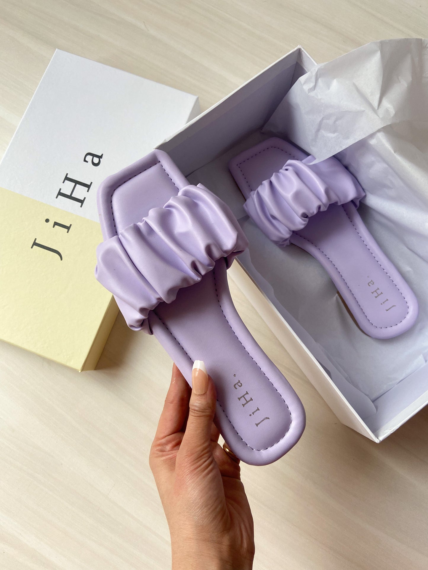 Lilac Ruched Square Toe Sliders