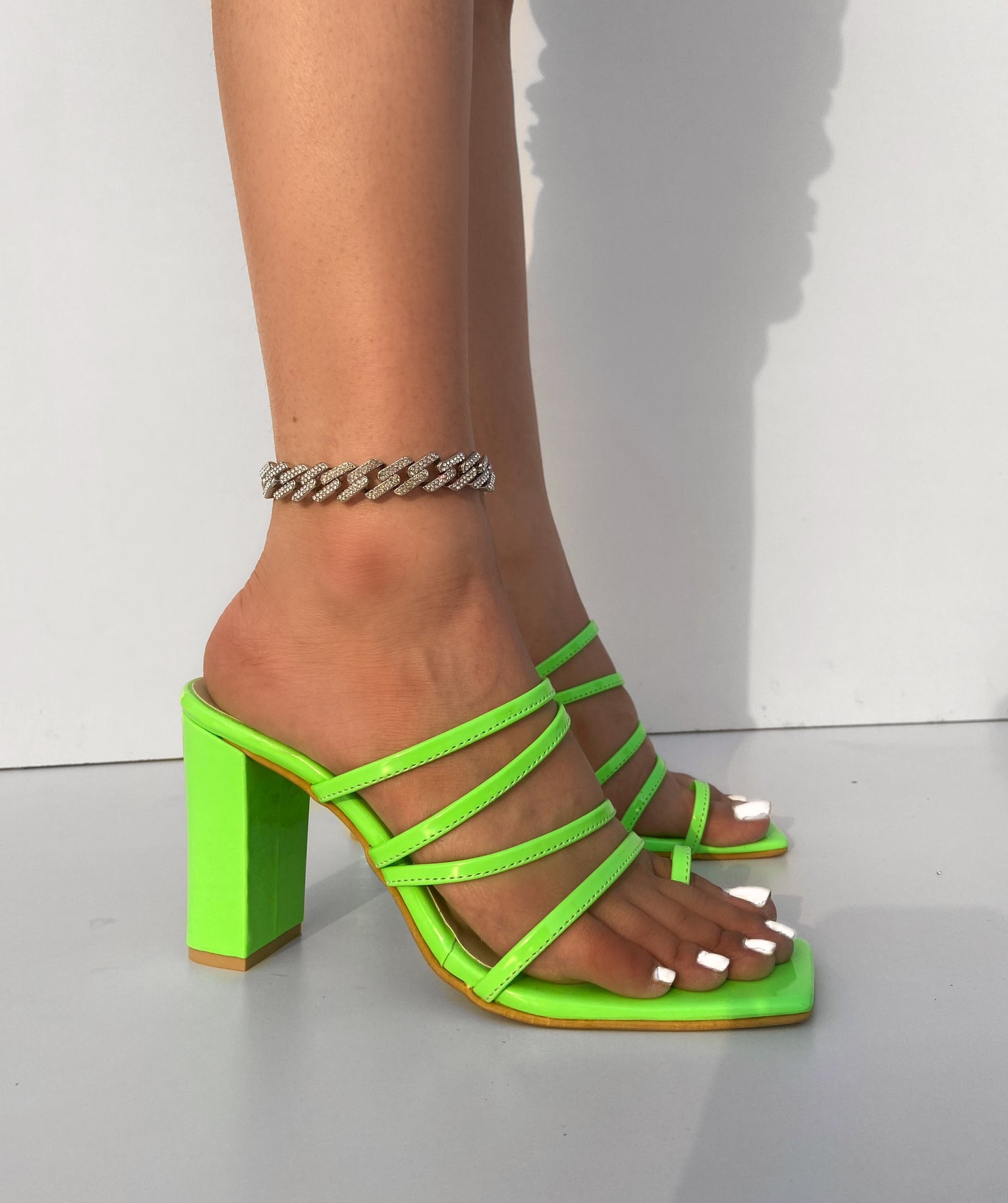 Neon Green One toe Ring Heels Mule Sandals