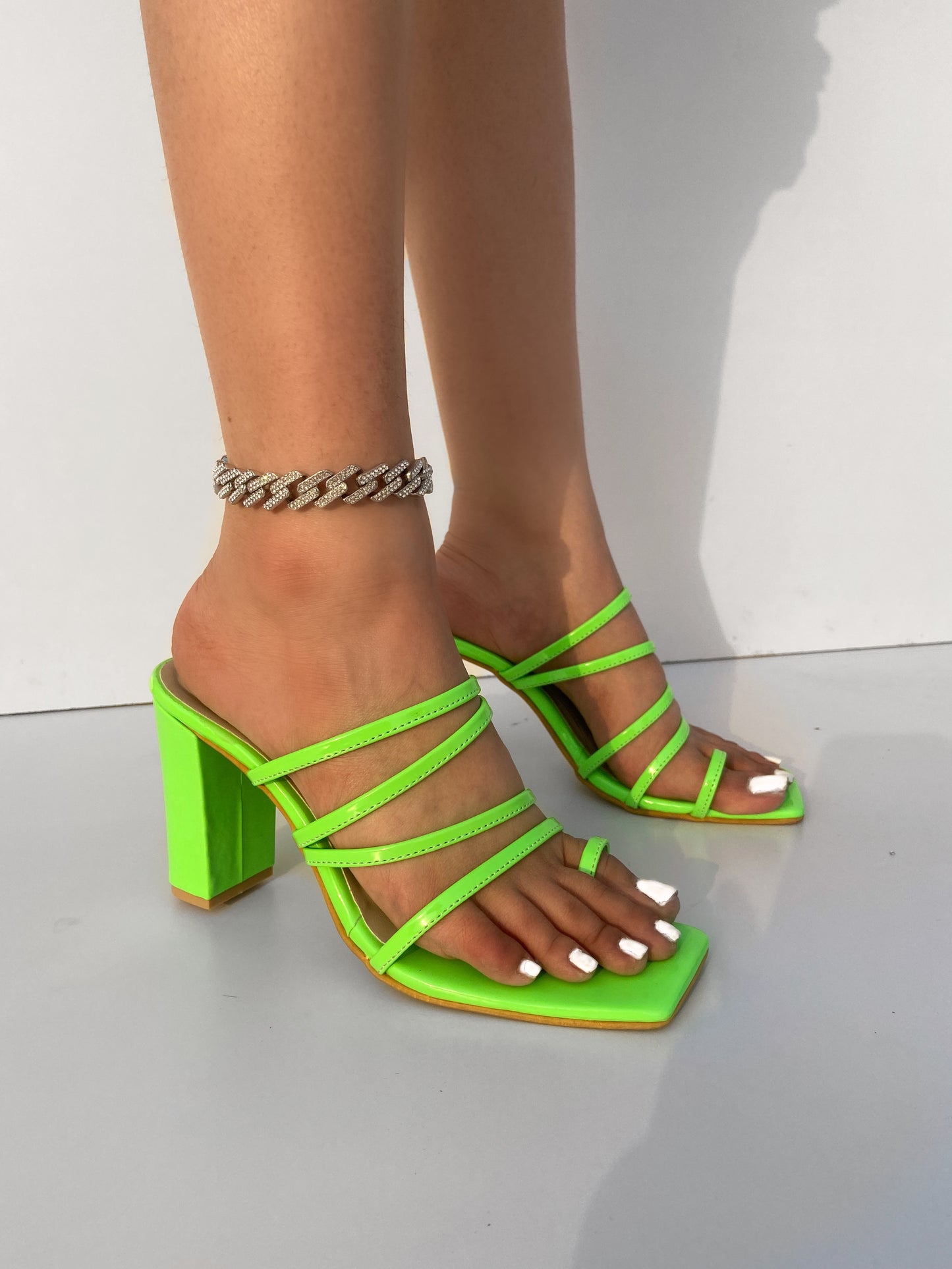 Neon Green One toe Ring Heels Mule Sandals