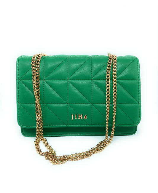 Green Quilted Double Chain Shoulder and Sling Bag