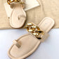 Cream Toe Ring Chain Strap Flats Sandals