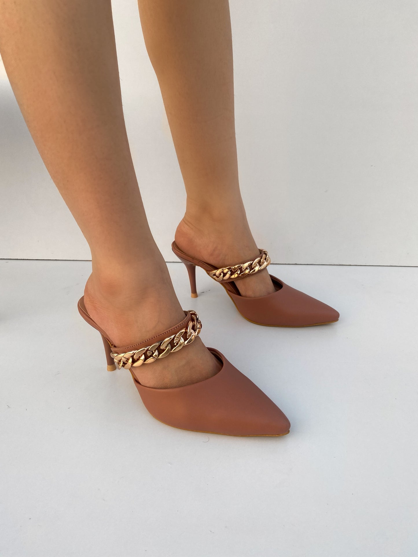 Nude Pink Pencil Chain Pumps