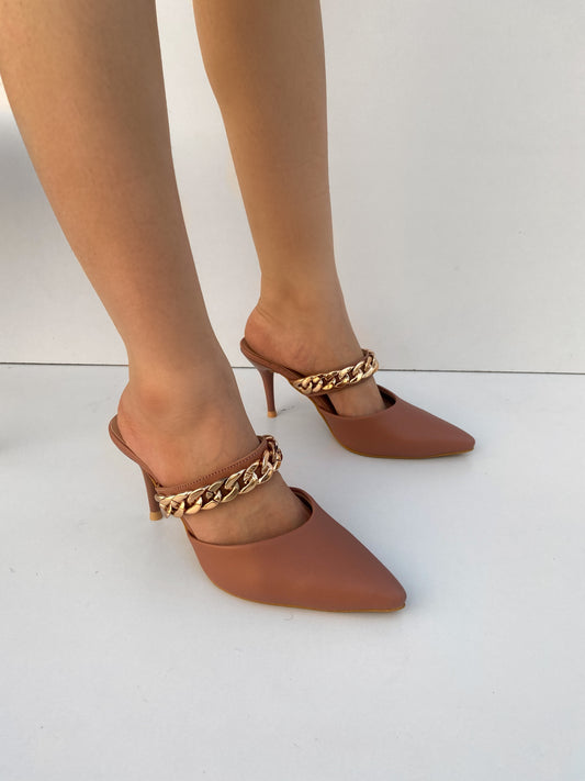 Nude Pink Pencil Chain Pumps