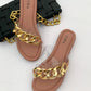 Pink Criss Cross Gold Chain Flat Slider Sandals