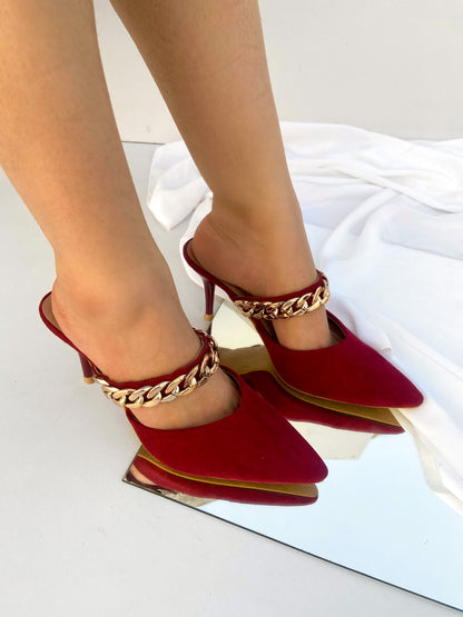 Cherry Red Pencil Chain Pumps