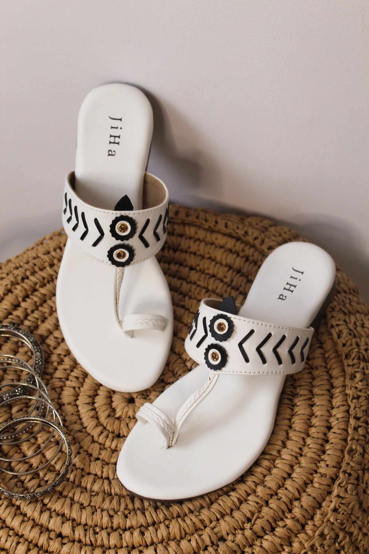 White Indo Fusion Kohlapuri Chappal Flat Sandals