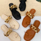 Black Toe Ring Chain Strap Flats Sandals