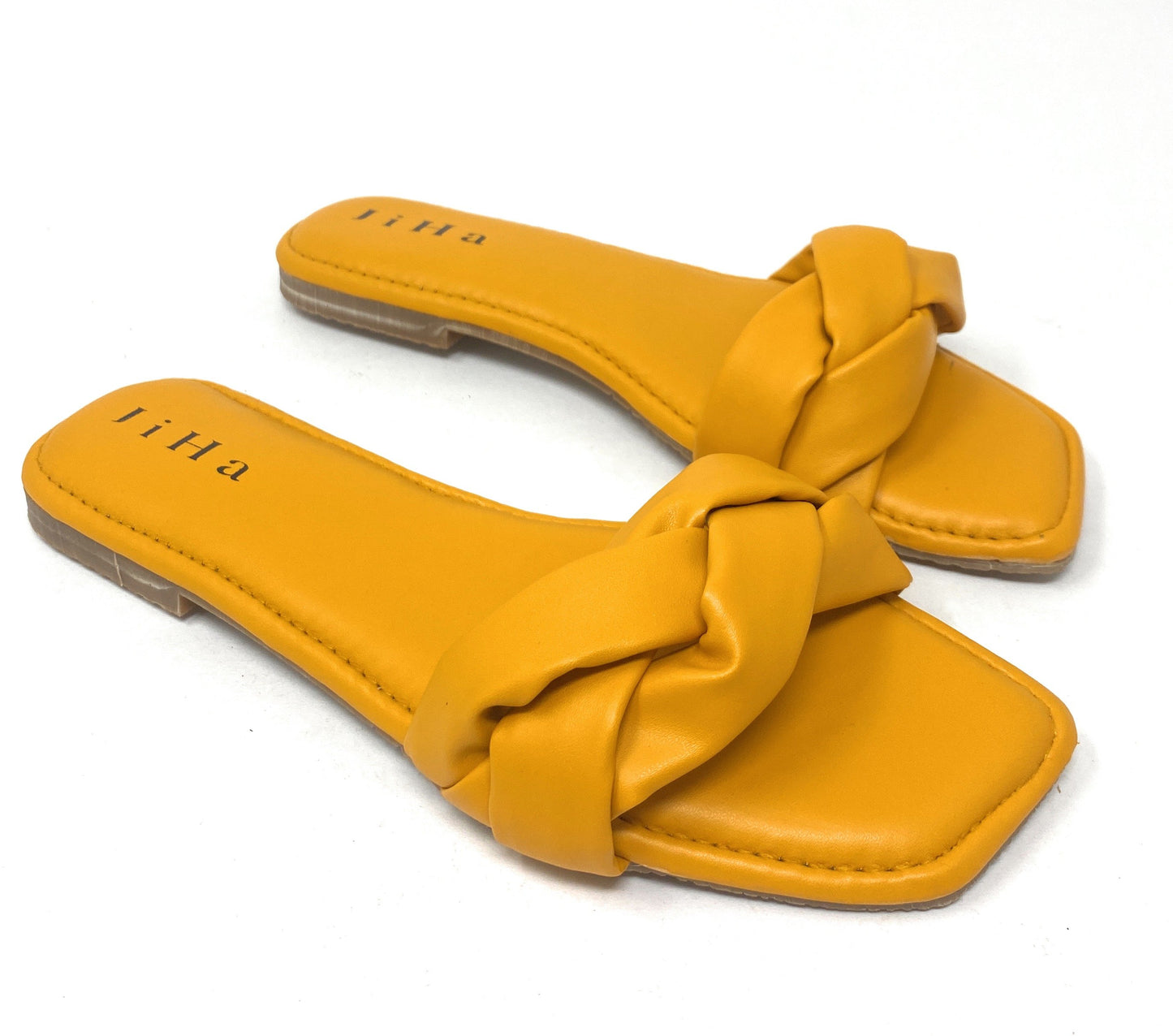 Yellow Braided Slider Flat Sandals